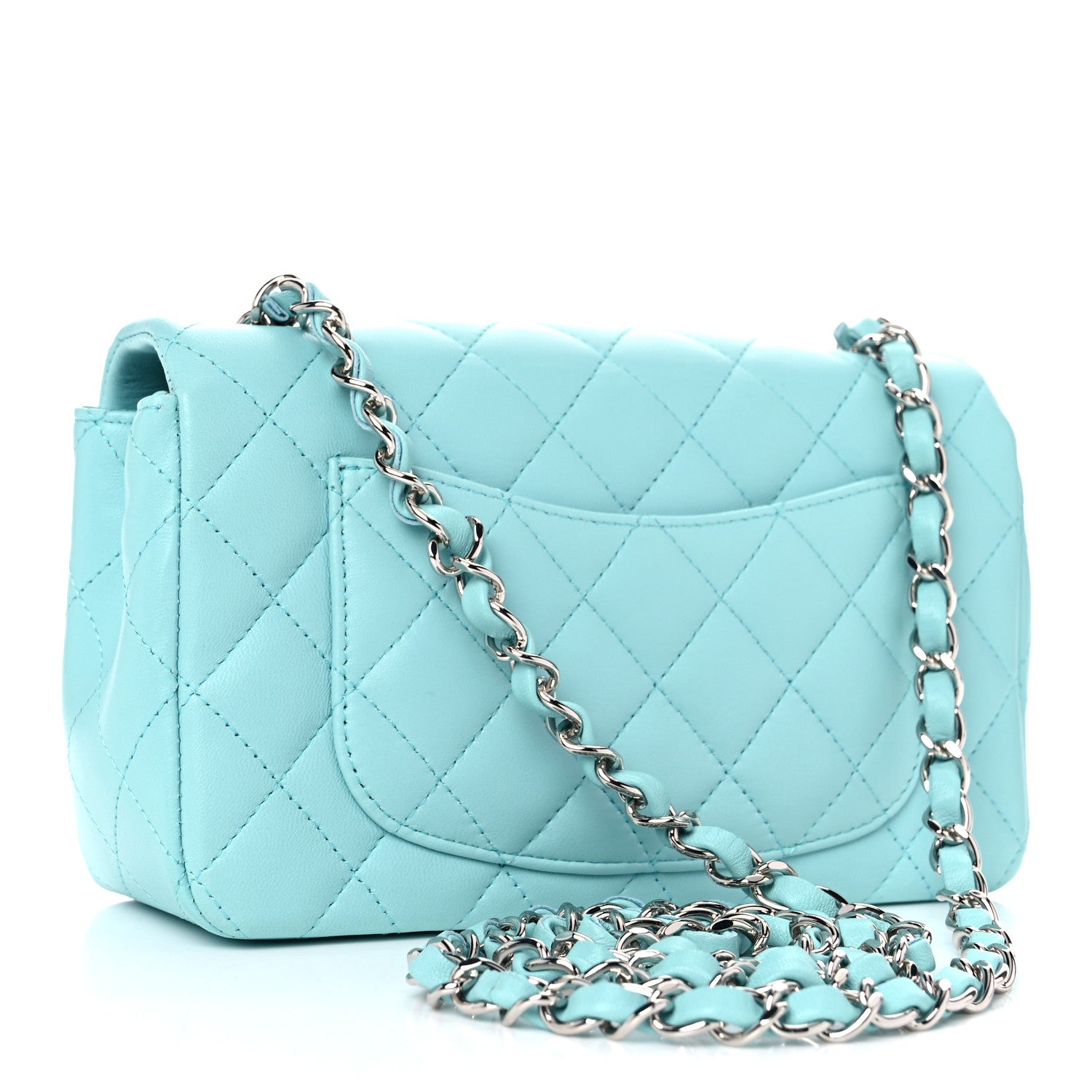 Chanel Lambskin Quilted Mini Rectangular Flap Light Blue 3 of 12