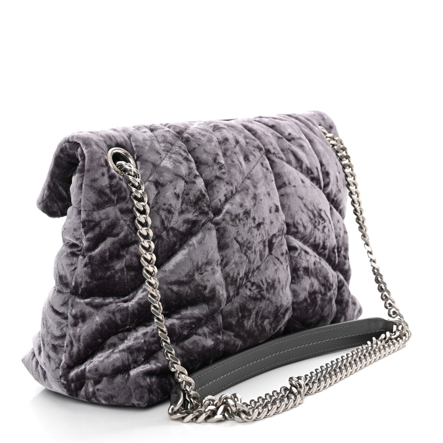 Crushed Velvet Quilted Small Loulou Puffer Monogram Chain Satchel Cloud Grey