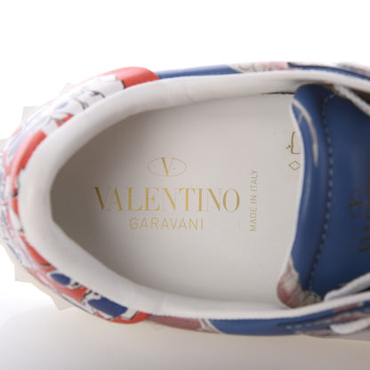 Valentino Garavani Calfskin Japanese Bird Print Rockstud Open Sneakers 40 5 of 9