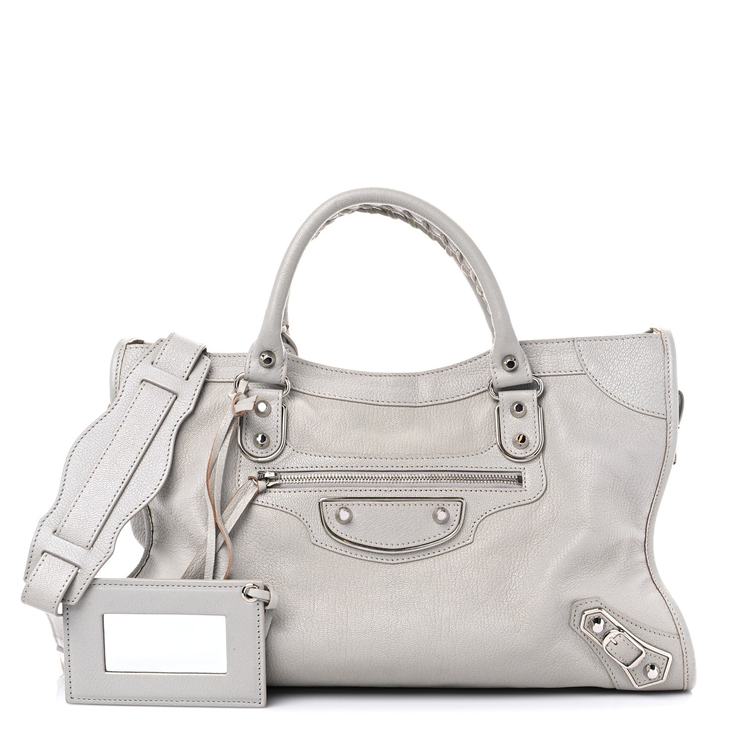 Chevre Silver Metallic Edge Hardware City Gris Glace