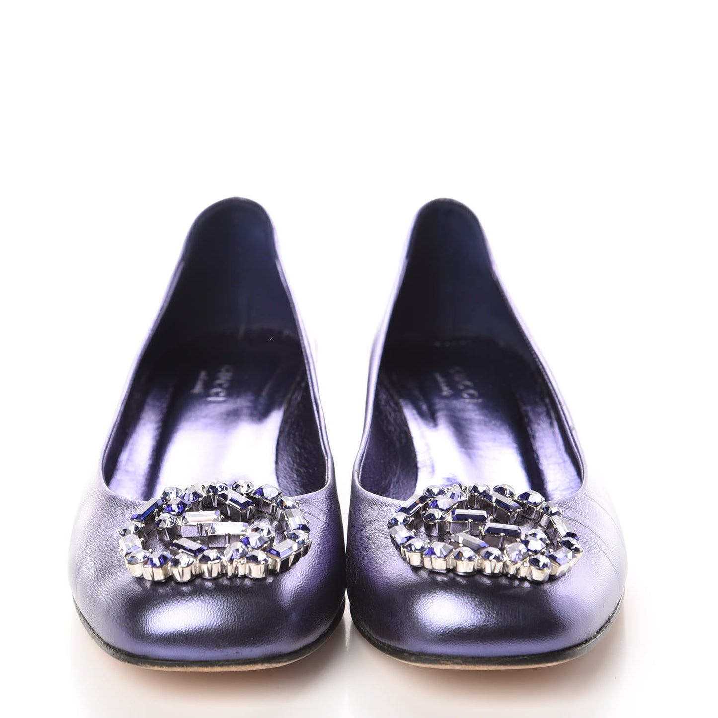 Metallic Nappa Crystal Interlocking G Mid Heel Pumps 35.5 Blue