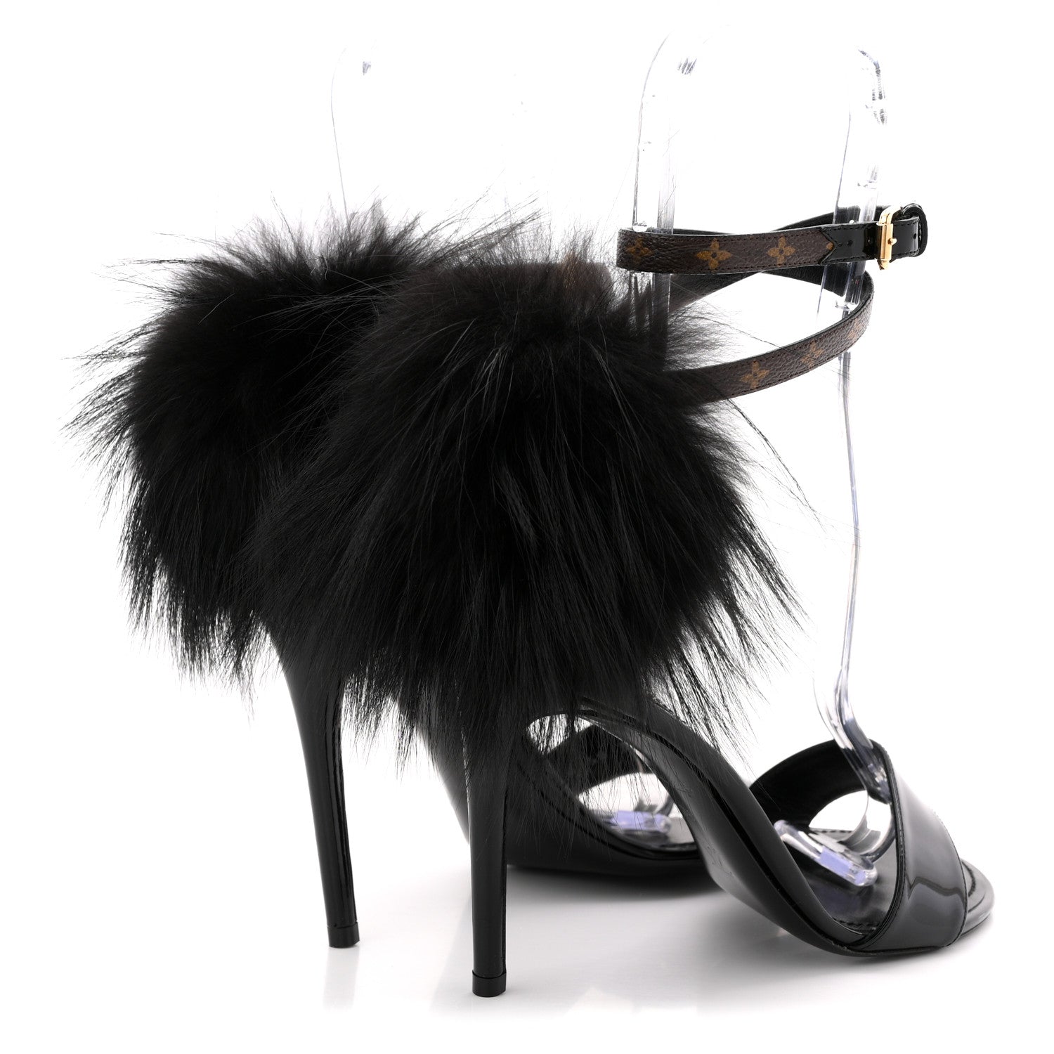 Louis Vuitton Monogram Patent Fur Sandals 38 Black 5 of 11