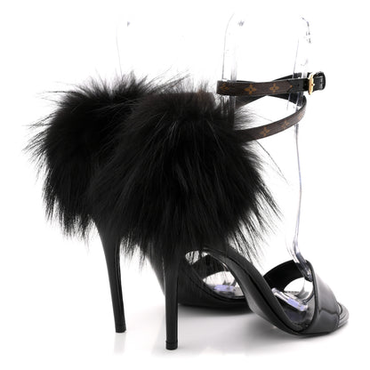 Louis Vuitton Monogram Patent Fur Sandals 38 Black 5 of 11