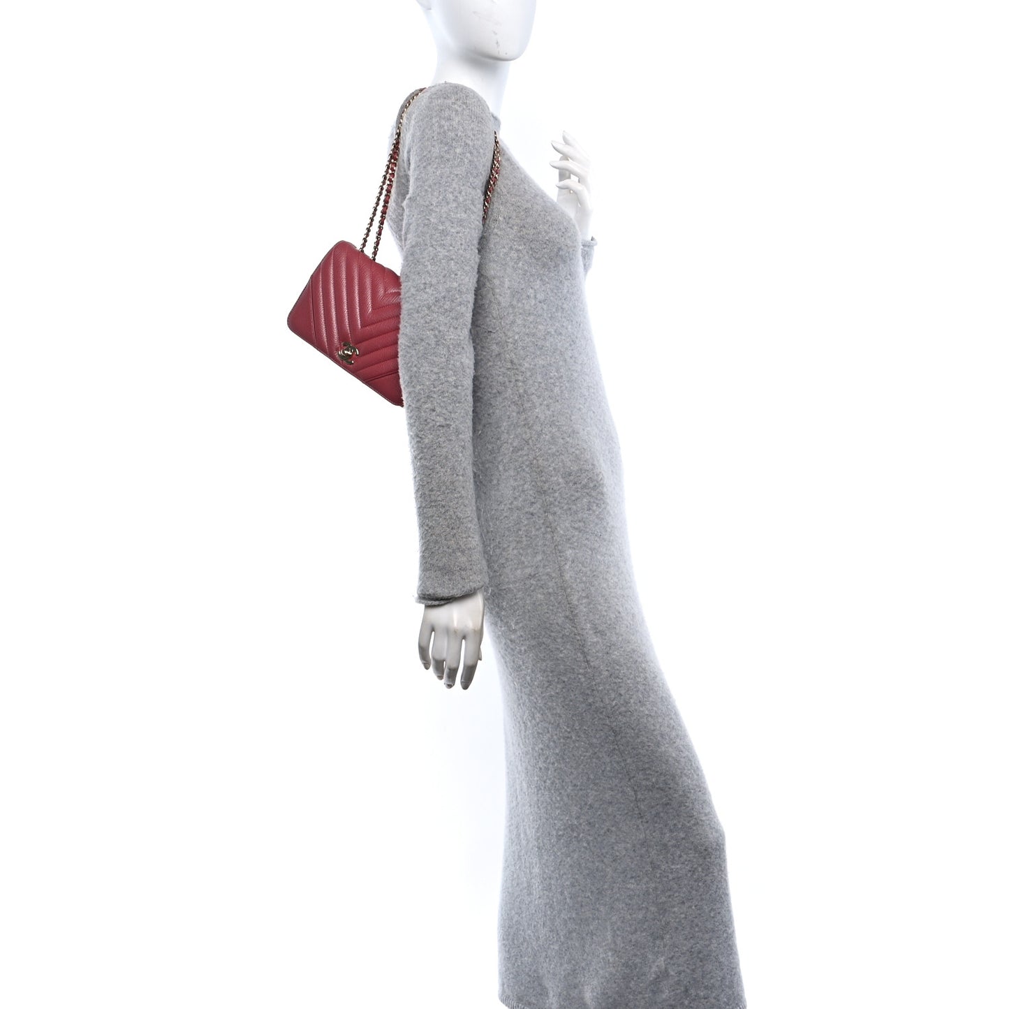 Calfskin Chevron Quilted Mini Statement Flap Pink