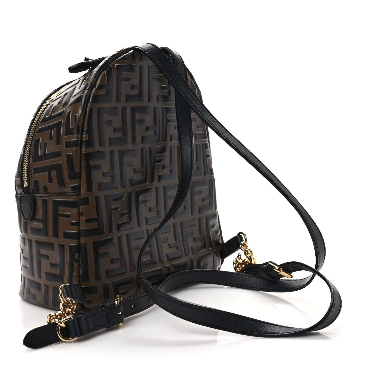 Fendi Vitello Bi-Color FF 1974 Embossed Mini Backpack Maya Black 2 of 9
