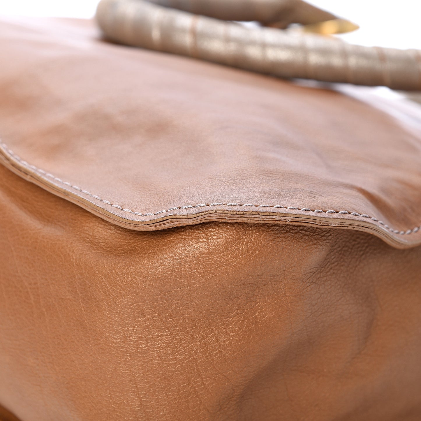 Metallic Calfskin Medium Marcie Satchel Brown