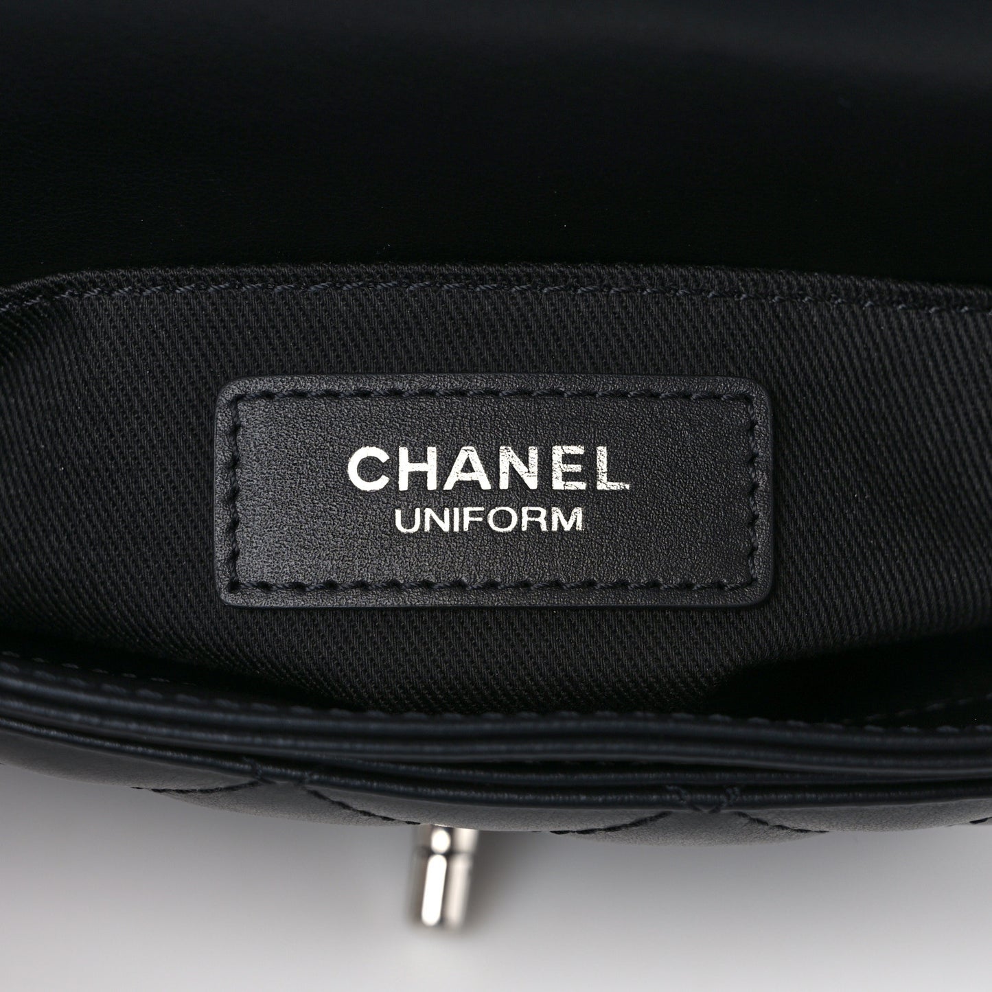 Calfskin Quilted CC Uniform Flap Belt Bag Black