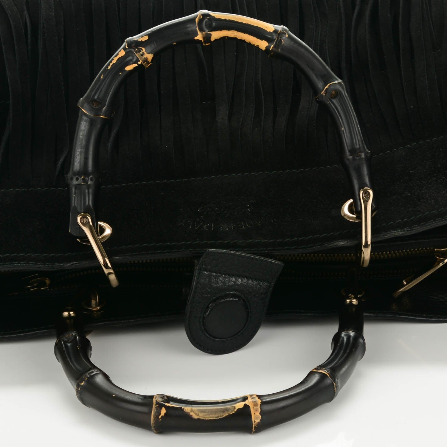 Gucci Suede Bamboo Fringe Medium Shopper Tote Black 8 of 9
