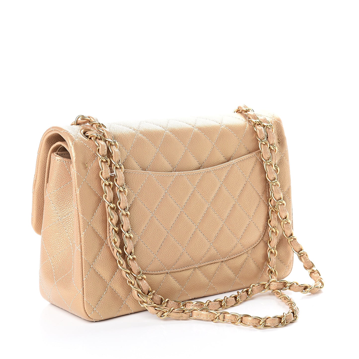 Pearly Caviar Quilted Jumbo Double Flap Gold