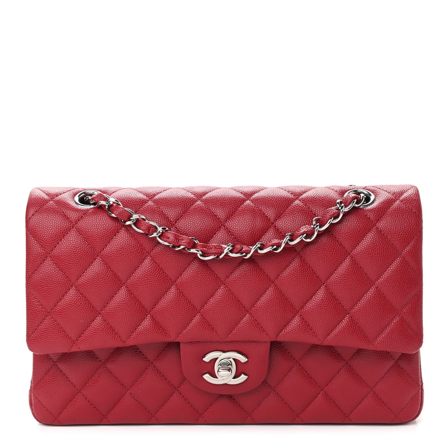 Caviar Quilted Medium Double Flap Red