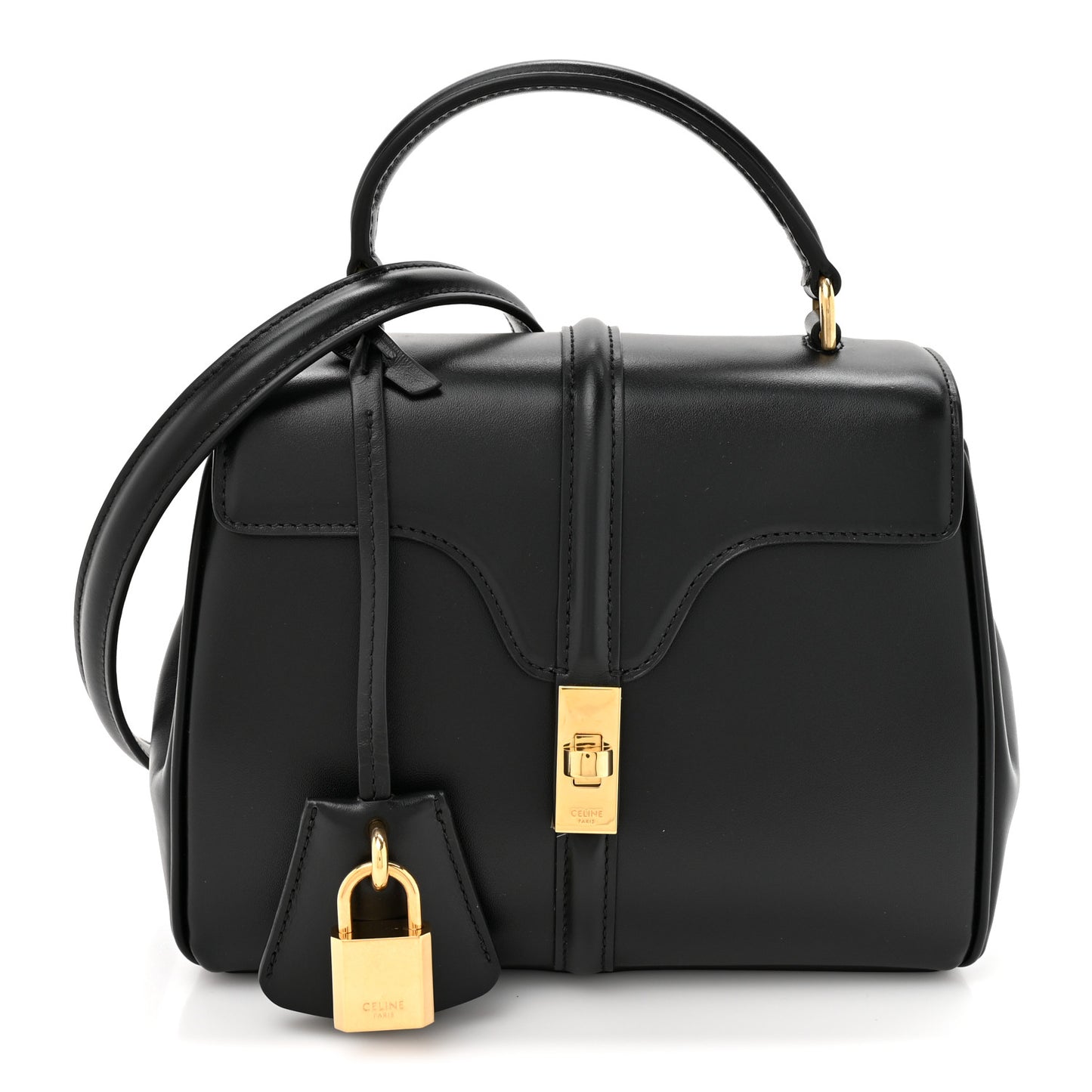 Satinated Calfskin Mini 16 Top Handle Bag Black