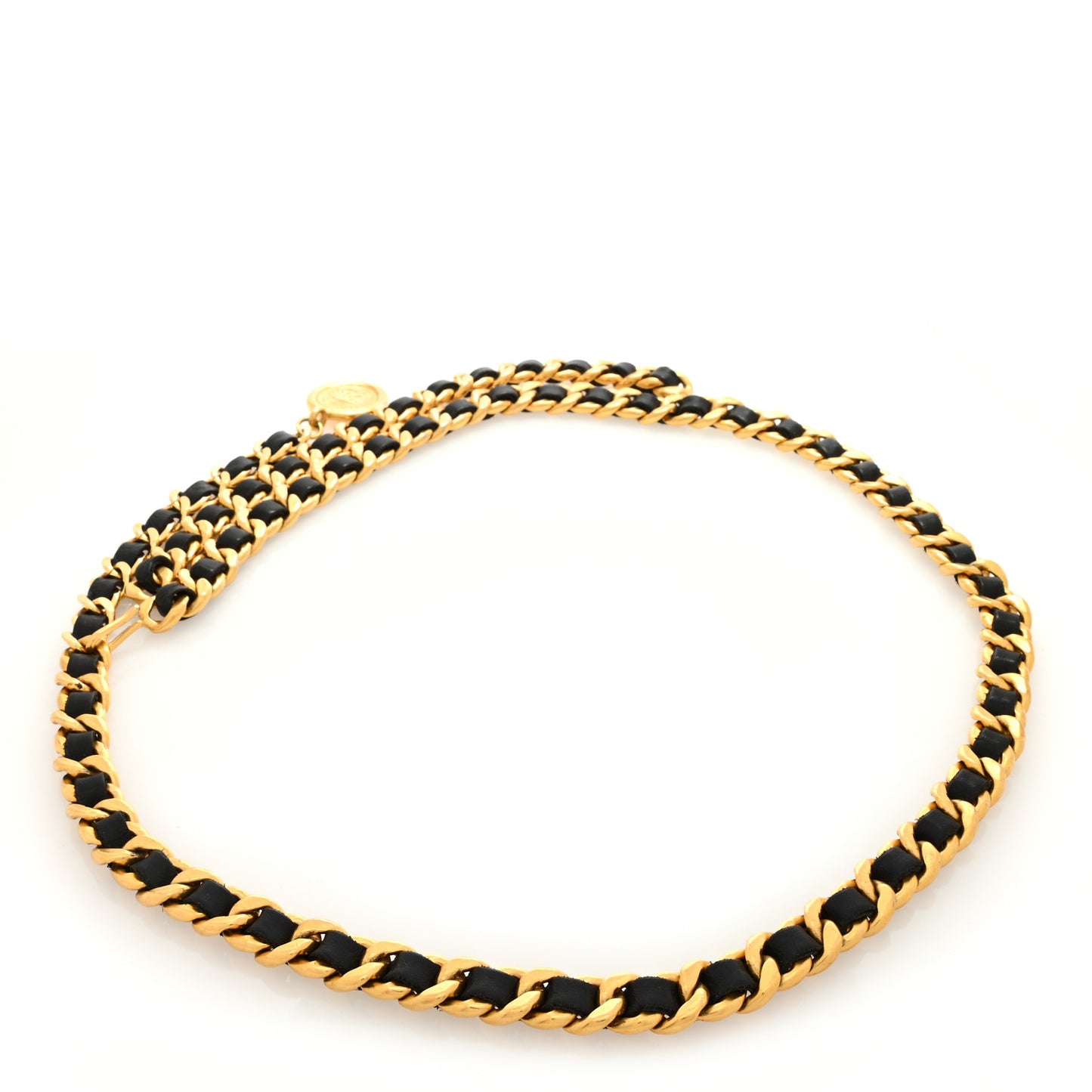 Lambskin Chain CC Medallion Belt Black Gold