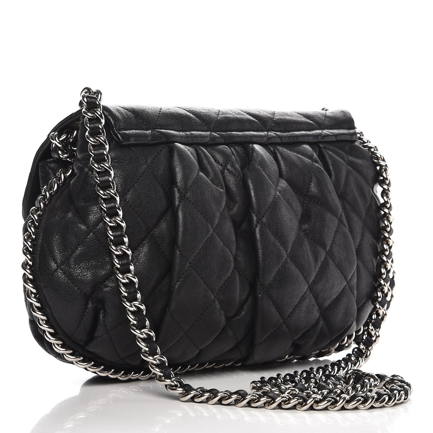 Chanel Washed Lambskin Quilted Medium Chain Around Messenger Black 3 of 7