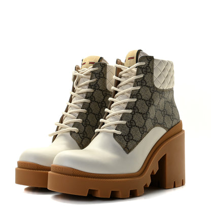 Gucci Calfskin GG Supreme Monogram Nappa Quilted Lace Up Ankle Boots 39 Mystic White Beige 3 of 11