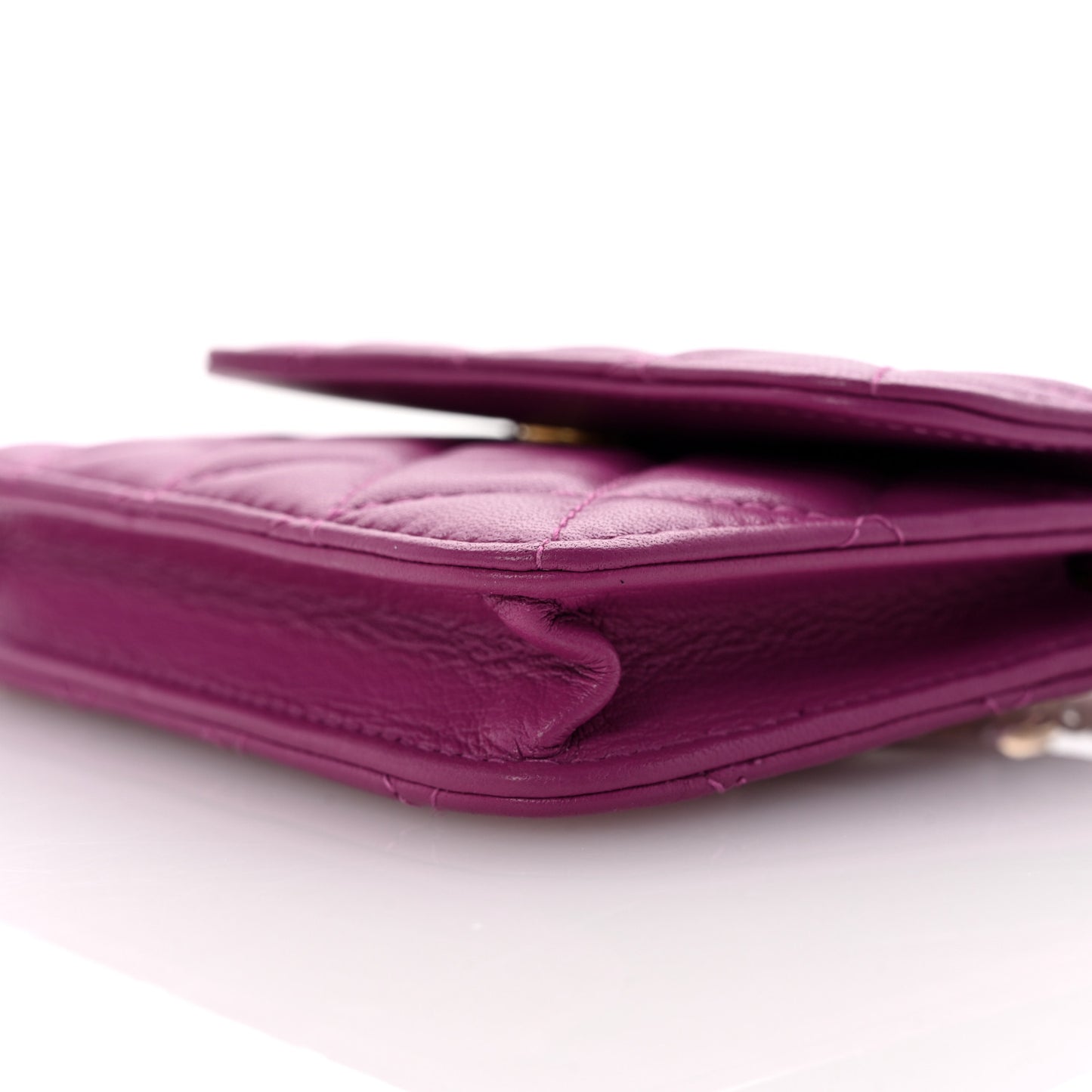 Lambskin Quilted Pearl Crush Clutch With Chain Purple