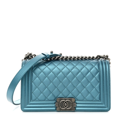 Chanel Metallic Caviar Quilted Medium Boy Flap Turquoise 1 of 11