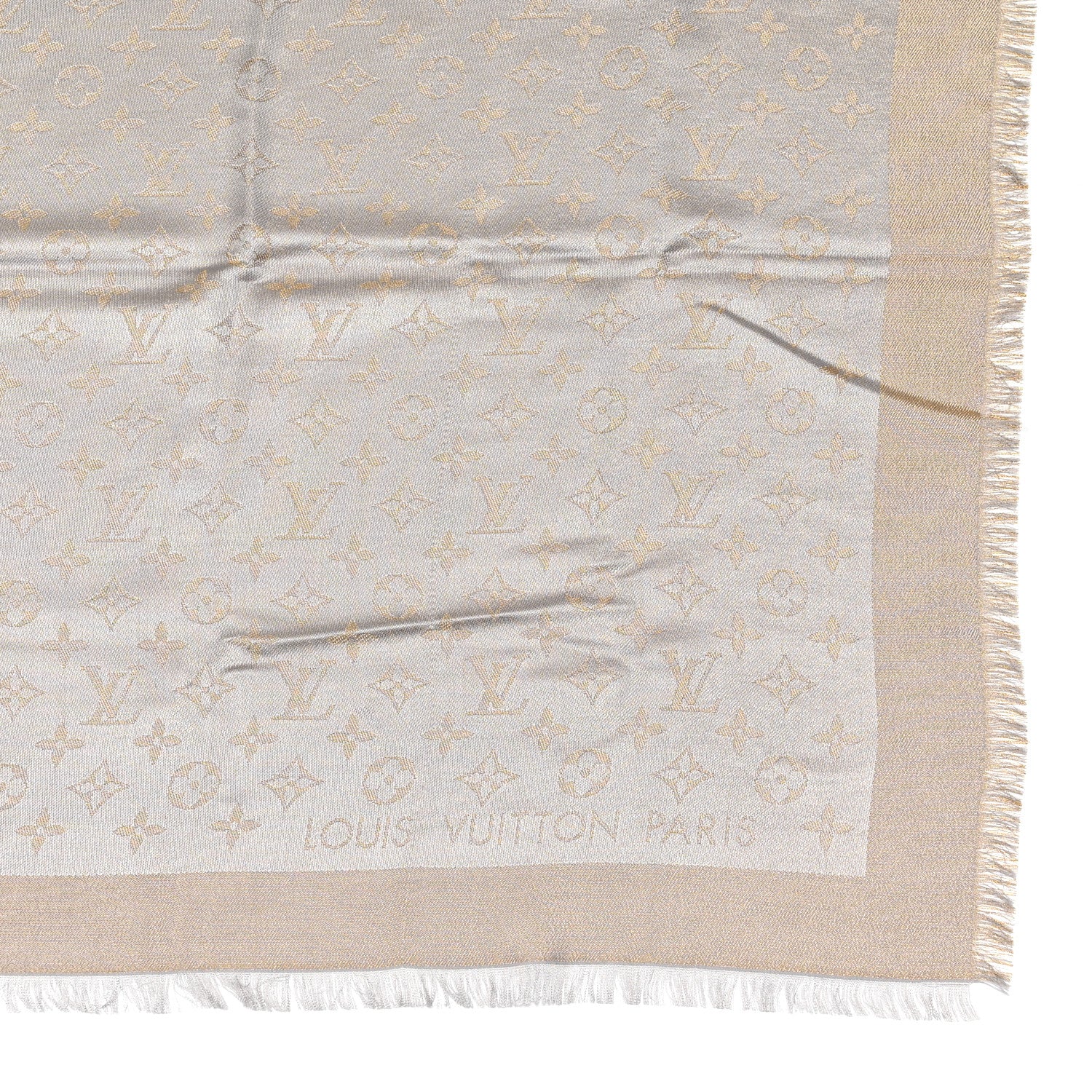 Louis Vuitton Silk Lurex Wool Monogram Shine Shawl Greige 2 of 5