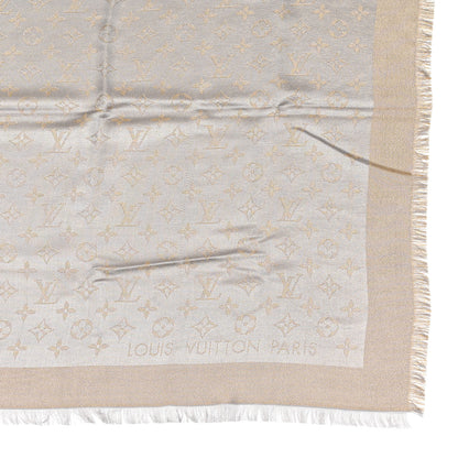 Louis Vuitton Silk Lurex Wool Monogram Shine Shawl Greige 2 of 5