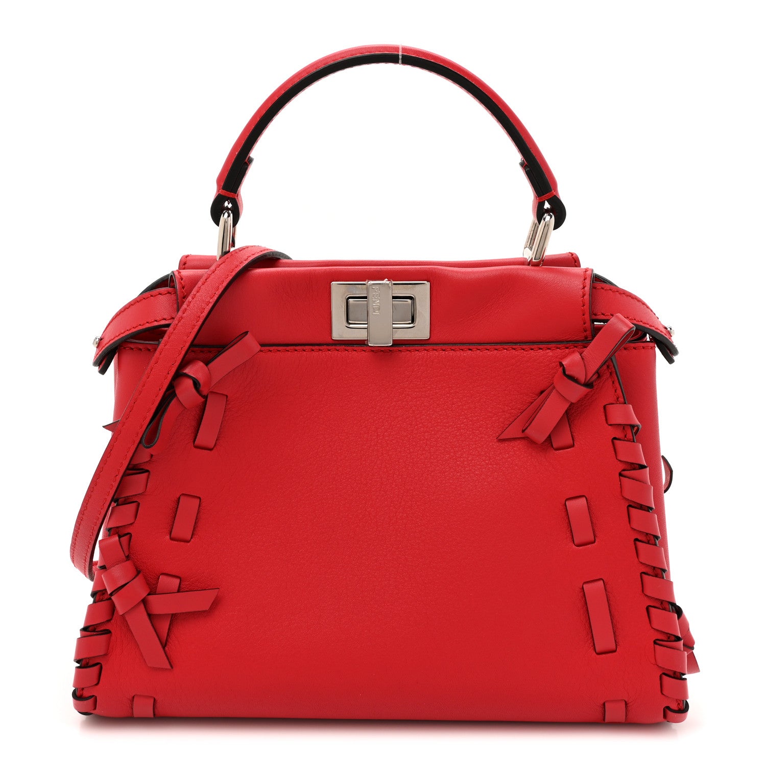 Fendi Vitello Seta Century Nappa Whipstitch Mini Peekaboo Iconic Satchel Fiamma 1 of 11