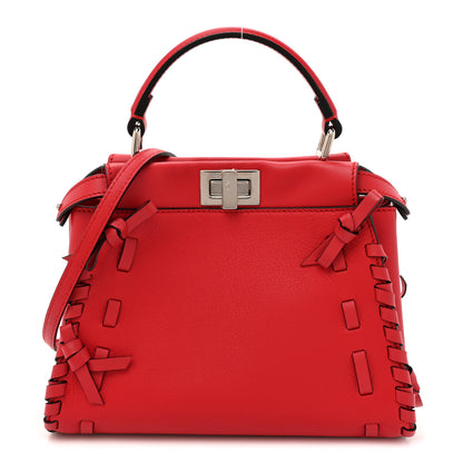 Fendi Vitello Seta Century Nappa Whipstitch Mini Peekaboo Iconic Satchel Fiamma 1 of 11
