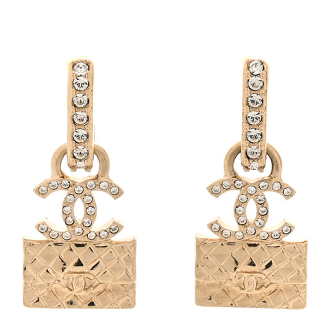 Crystal CC Quilted Flap Bag Drop Earrings Gold