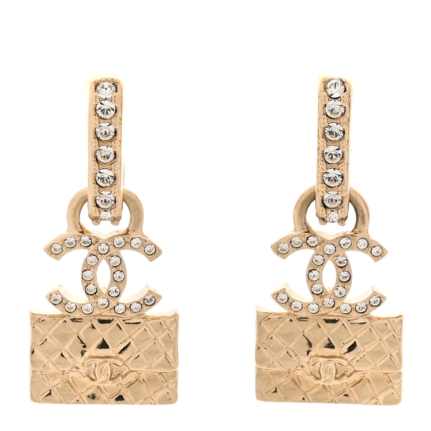 Crystal CC Quilted Flap Bag Drop Earrings Gold