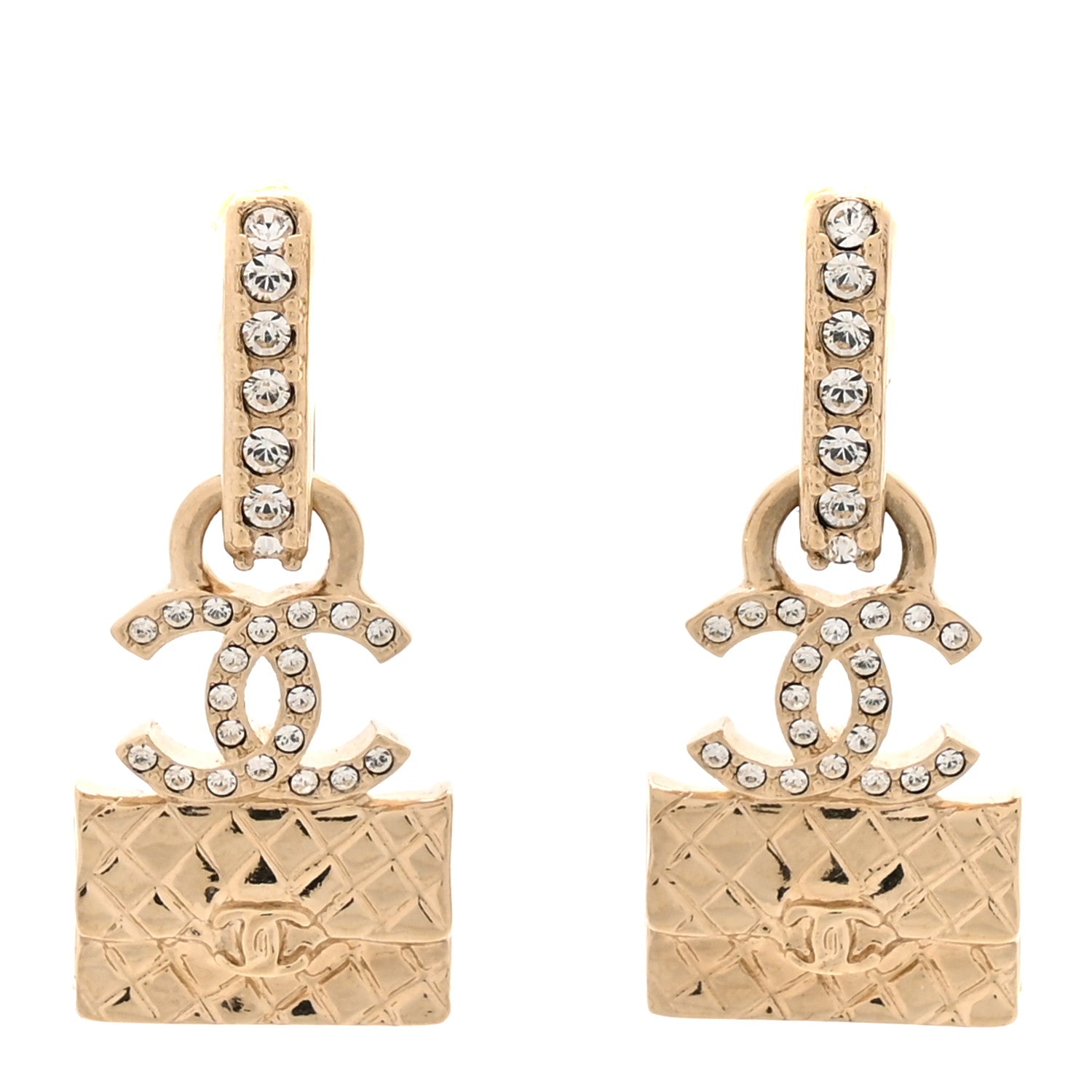 Chanel Crystal CC Quilted Flap Bag Drop Earrings Gold 1 of 5
