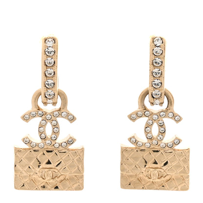 Chanel Crystal CC Quilted Flap Bag Drop Earrings Gold 1 of 5