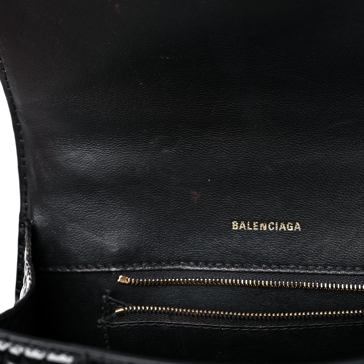 Shiny Calfskin Crocodile Embossed Small Hourglass Top Handle Bag Black