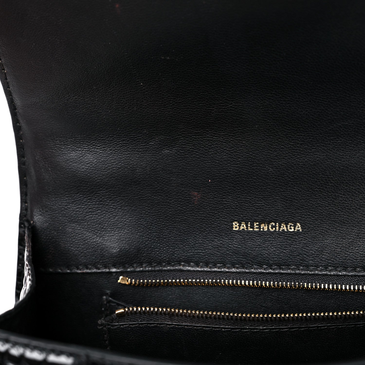 Balenciaga Shiny Calfskin Crocodile Embossed Small Hourglass Top Handle Bag Black 14 of 21