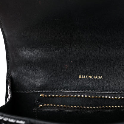 Balenciaga Shiny Calfskin Crocodile Embossed Small Hourglass Top Handle Bag Black 14 of 21
