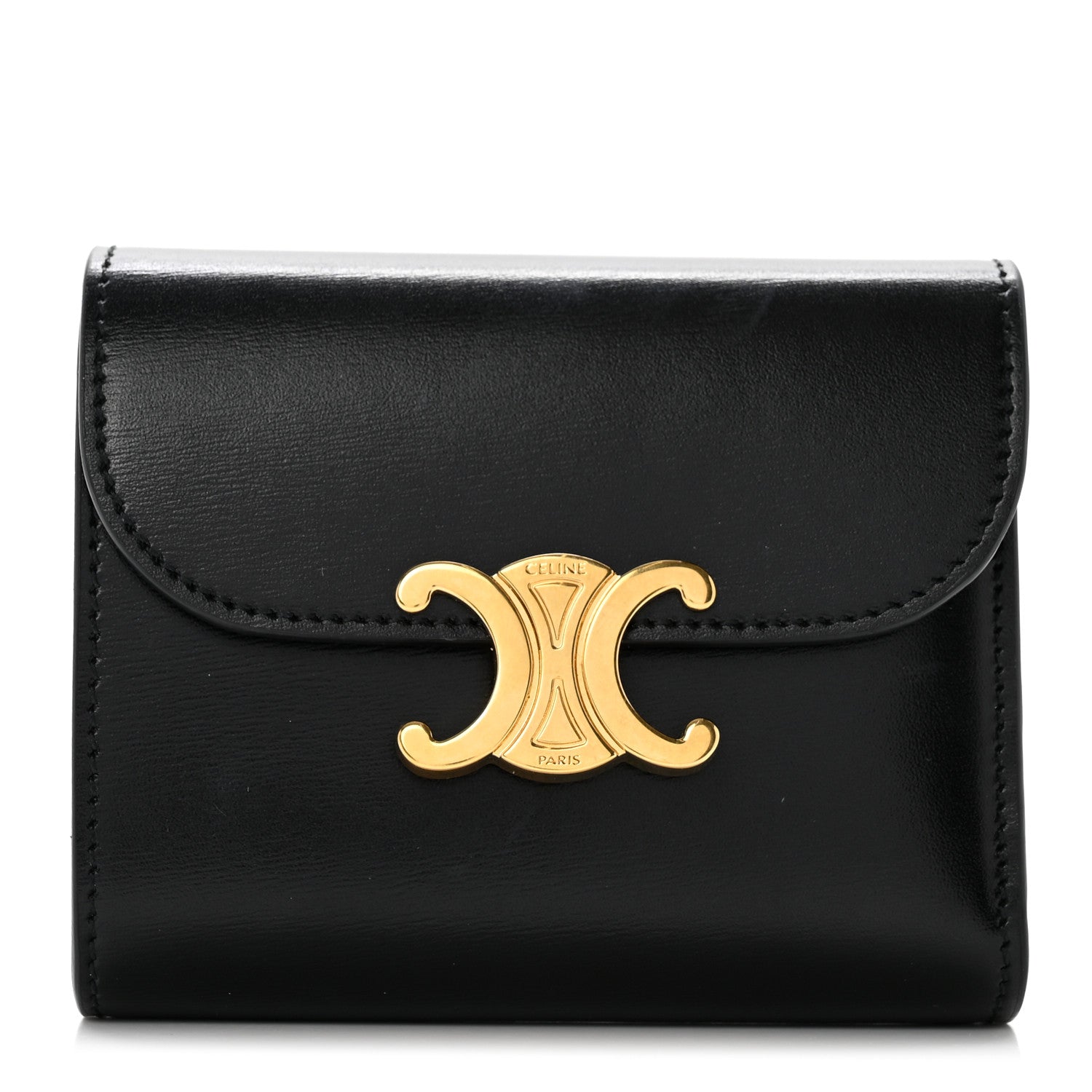 Celine Shiny Smooth Lambskin Small Triomphe Wallet Black 1 of 7