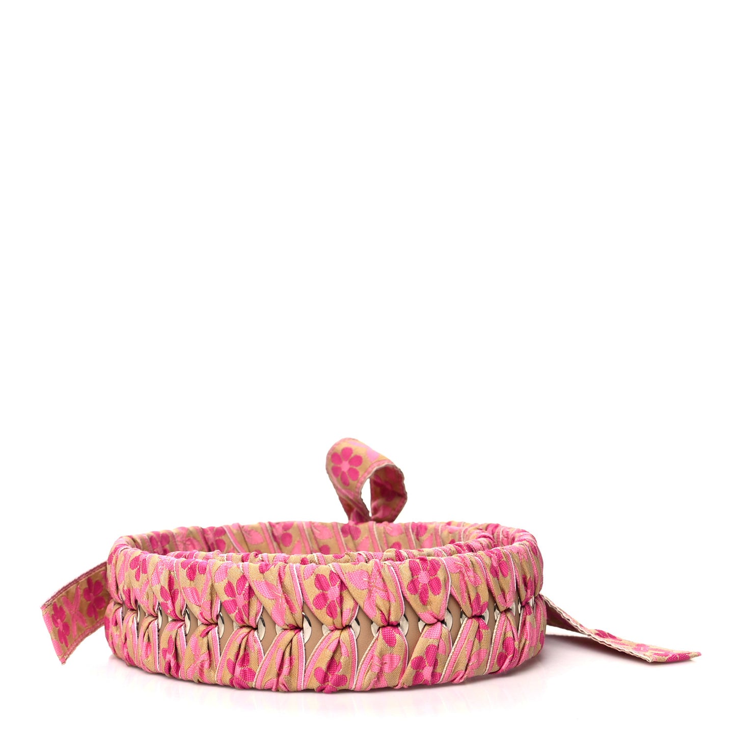 Calfskin Ribbon Lace Up Floral Strap You Pink