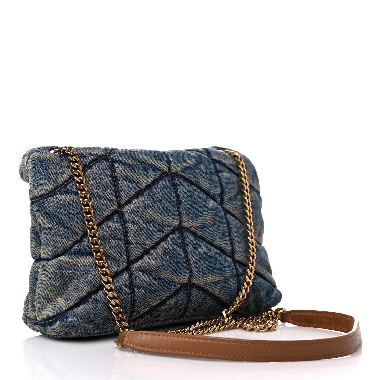 Denim Quilted Toy Loulou Puffer Monogram Chain Satchel Blue Cinnamon