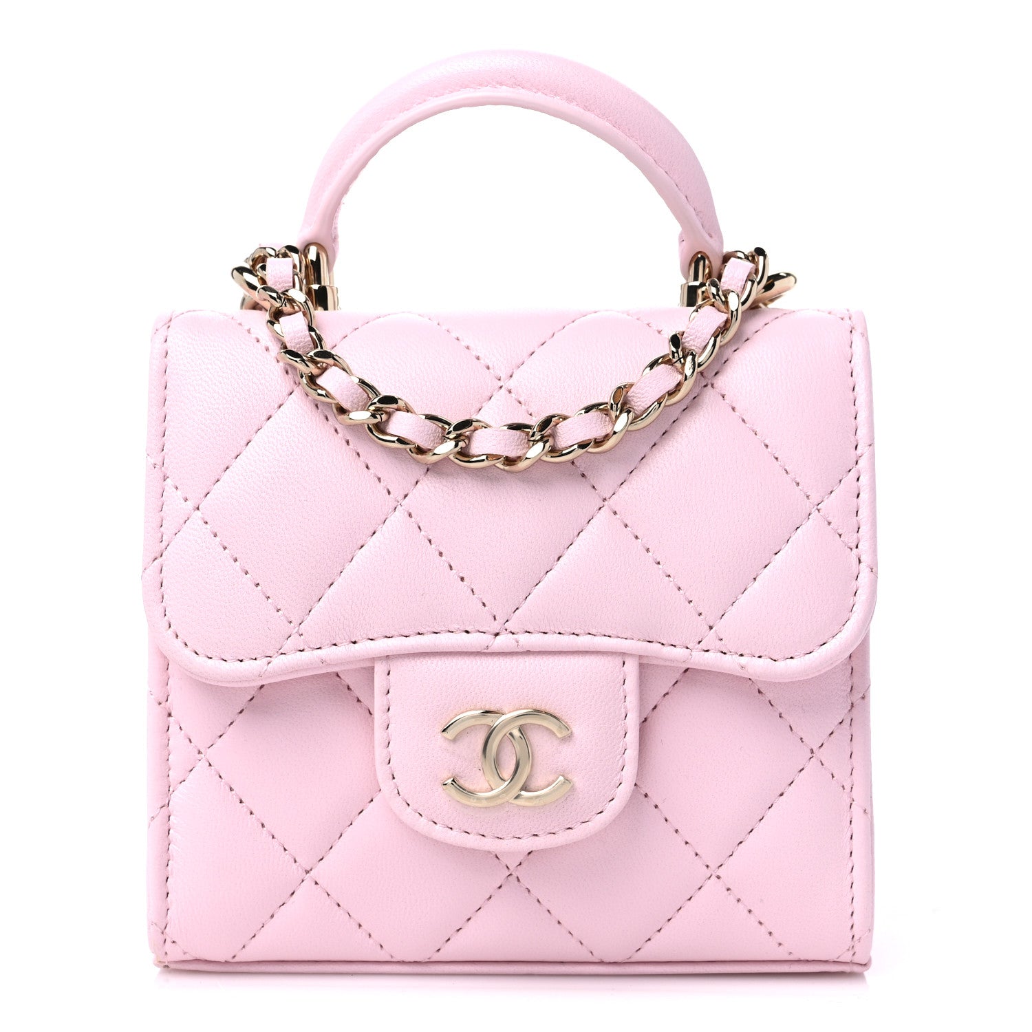 Chanel Lambskin Quilted Top Handle Clutch With Chain Light Pink 1 of 12