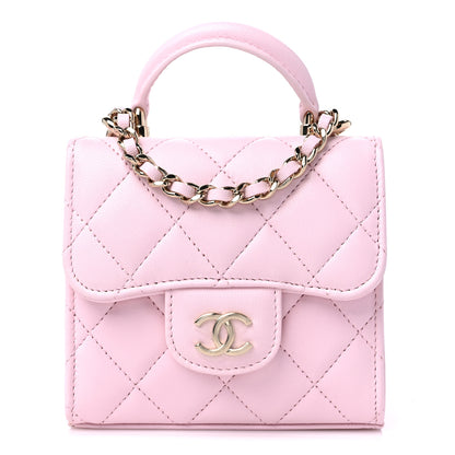 Chanel Lambskin Quilted Top Handle Clutch With Chain Light Pink 1 of 12