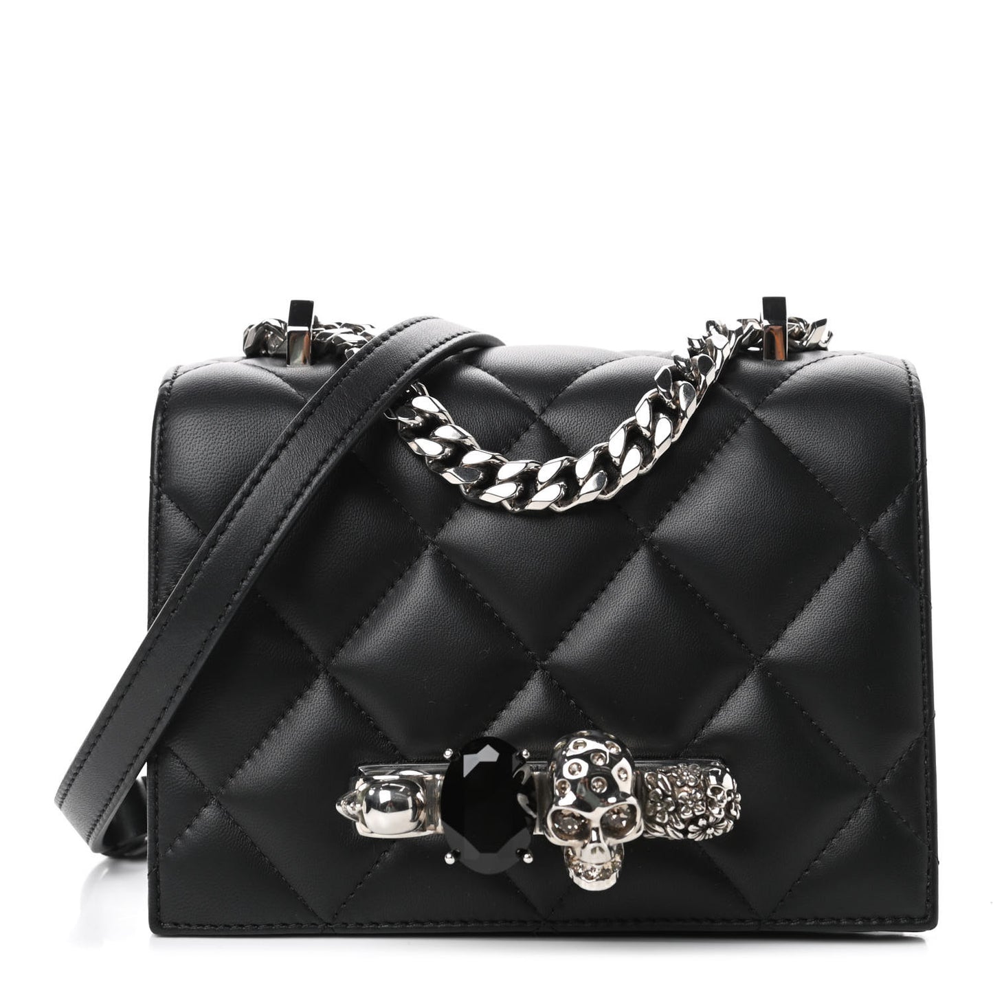 Lambskin Quilted Knuckle Shoulder Bag Black