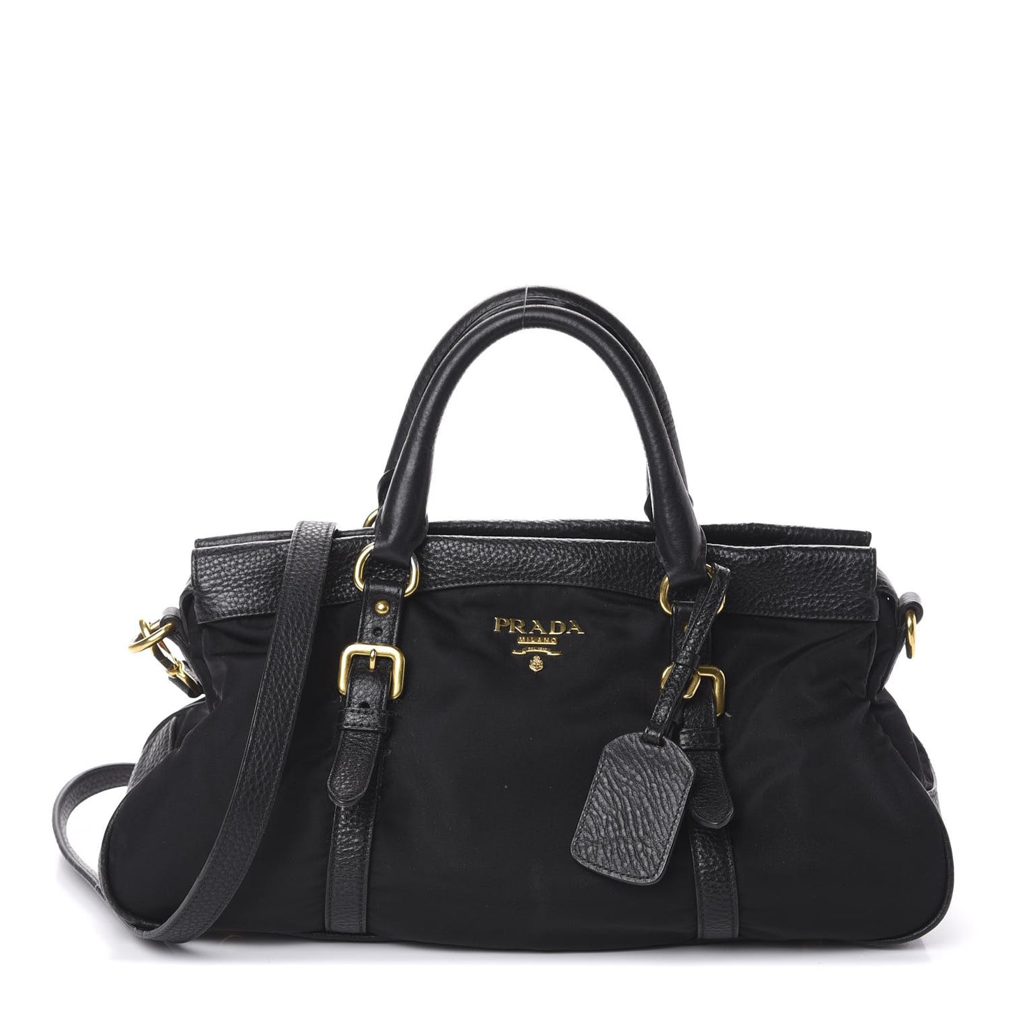 Tessuto Nylon Vitello Daino Shopping Satchel Black