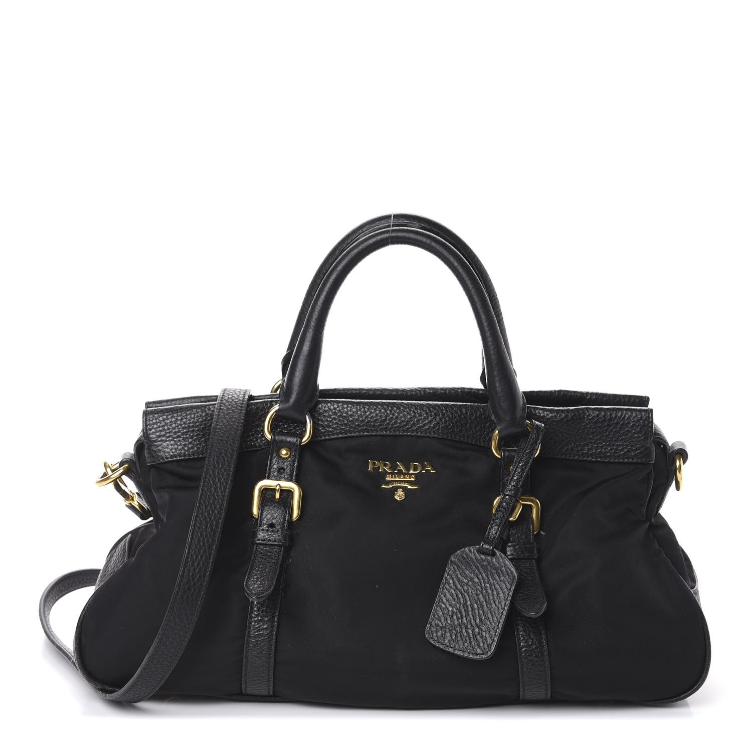 Prada Tessuto Nylon Vitello Daino Shopping Satchel Black 1 of 9