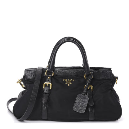 Prada Tessuto Nylon Vitello Daino Shopping Satchel Black 1 of 9