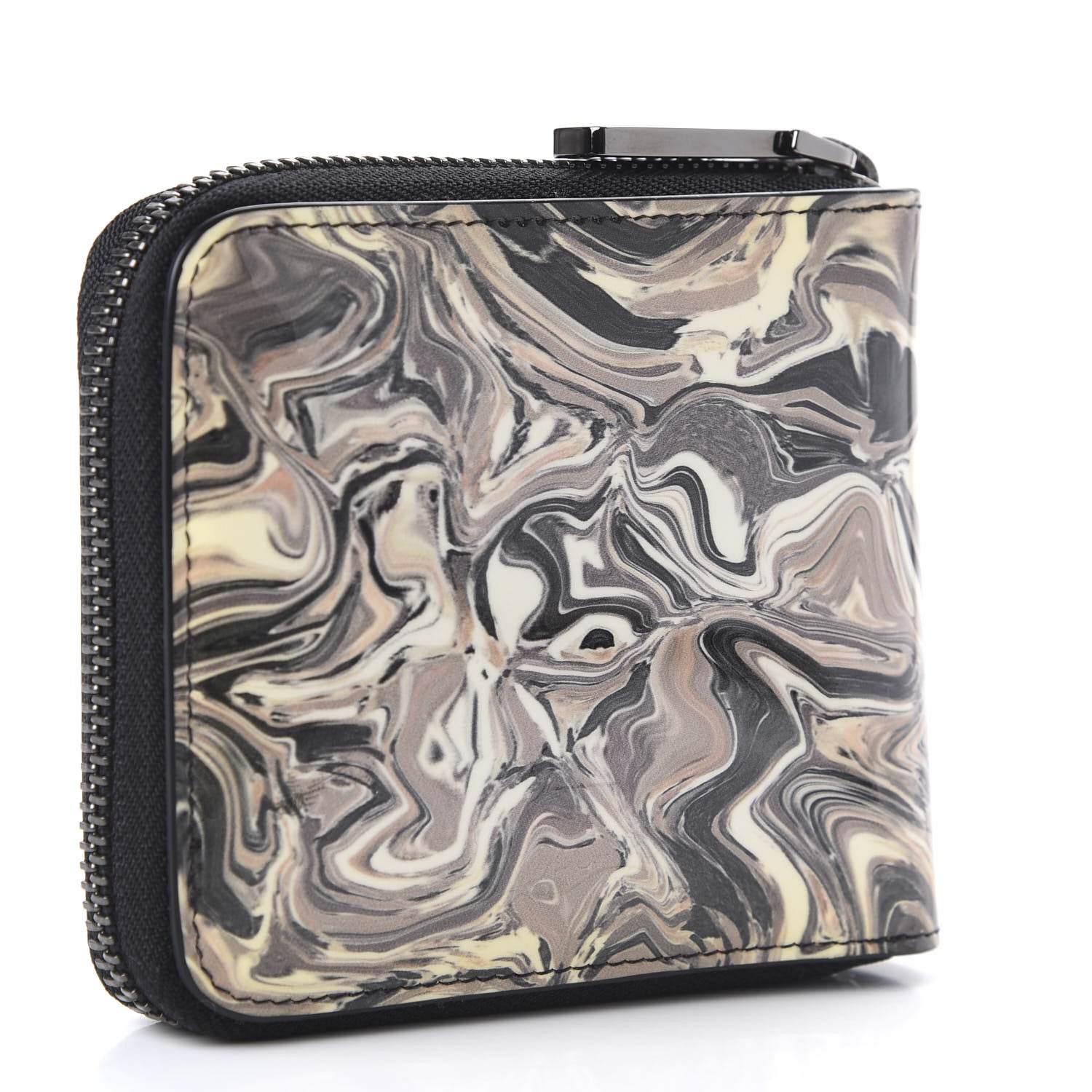 Christian Louboutin Patent Panettone Marble Swirl Zip Around Compact Wallet White Black 3 of 9