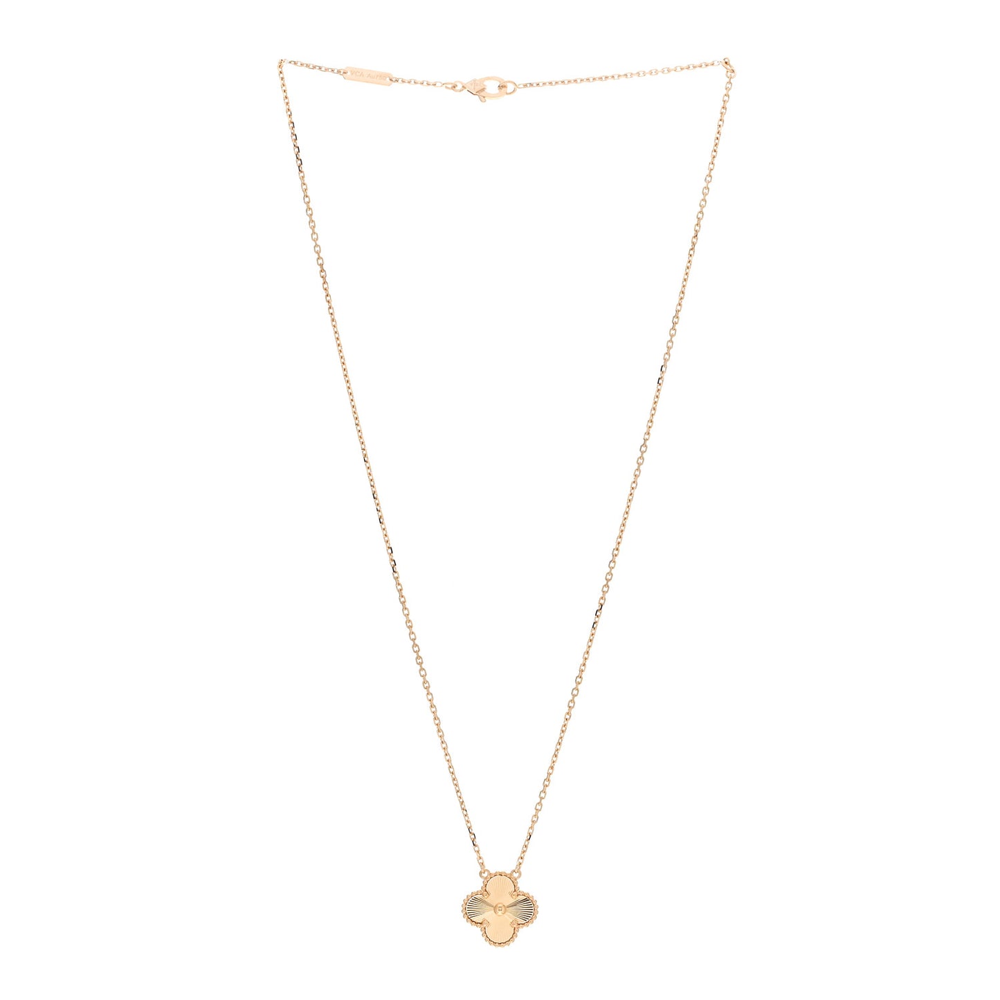 18K Yellow Gold Guilloche Vintage Alhambra Pendant Necklace