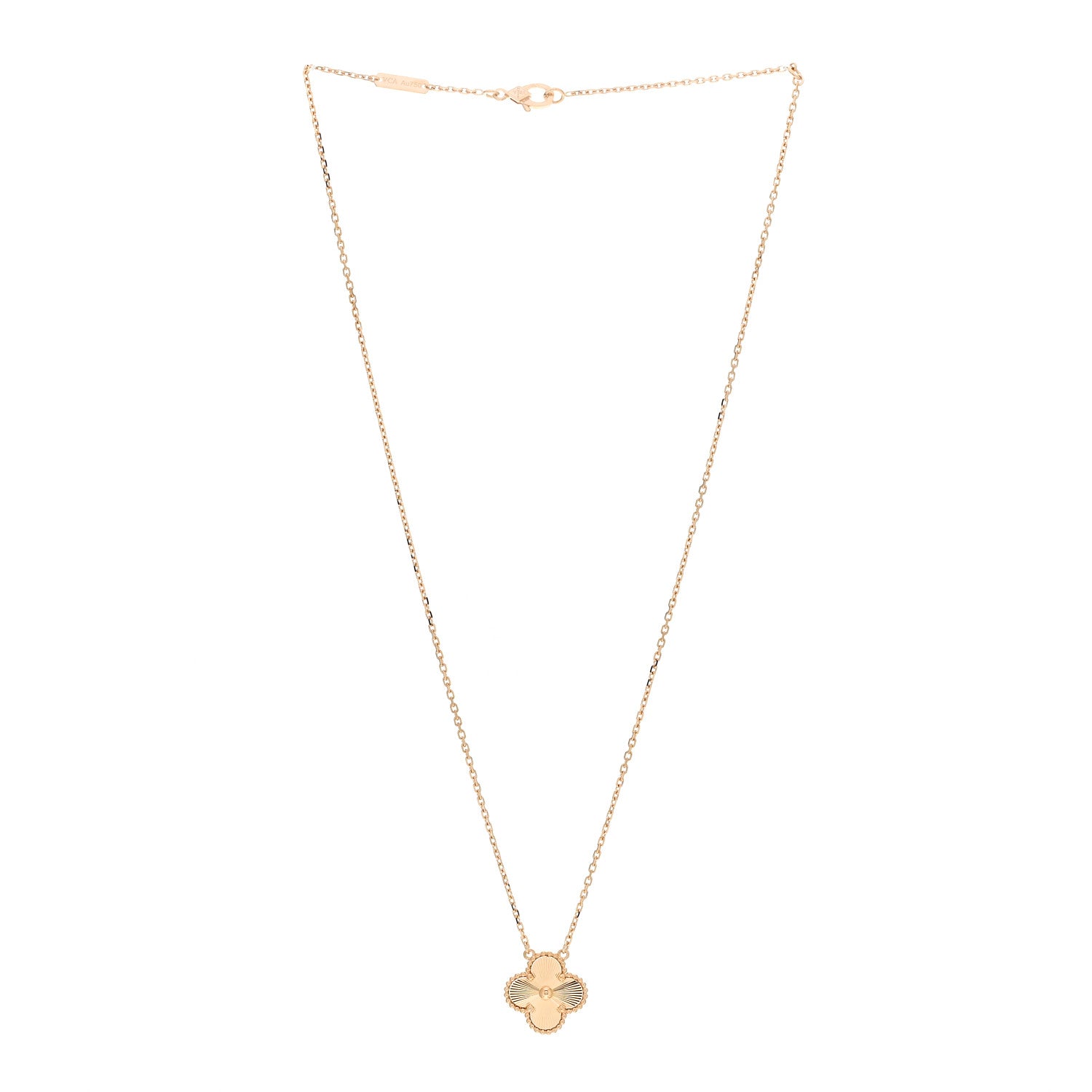 Van Cleef & Arpels 18K Yellow Gold Guilloche Vintage Alhambra Pendant Necklace 3 of 6