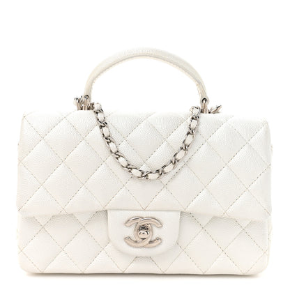 Chanel Metallic Caviar Quilted Mini Top Handle Rectangular Flap White 1 of 12