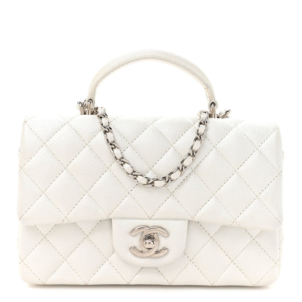 Chanel Metallic Caviar Quilted Mini Top Handle Rectangular Flap