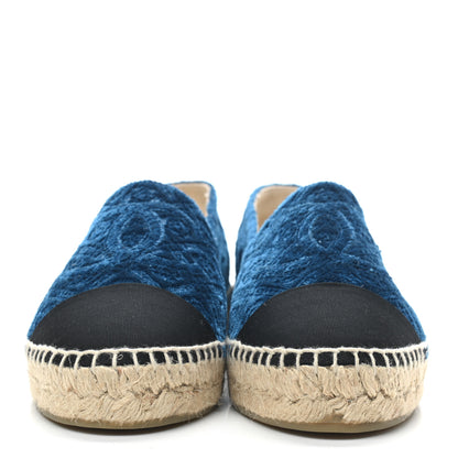 Chanel Velvet Grosgrain Quilted Camellia CC Espadrilles 38 Navy Black 2 of 9