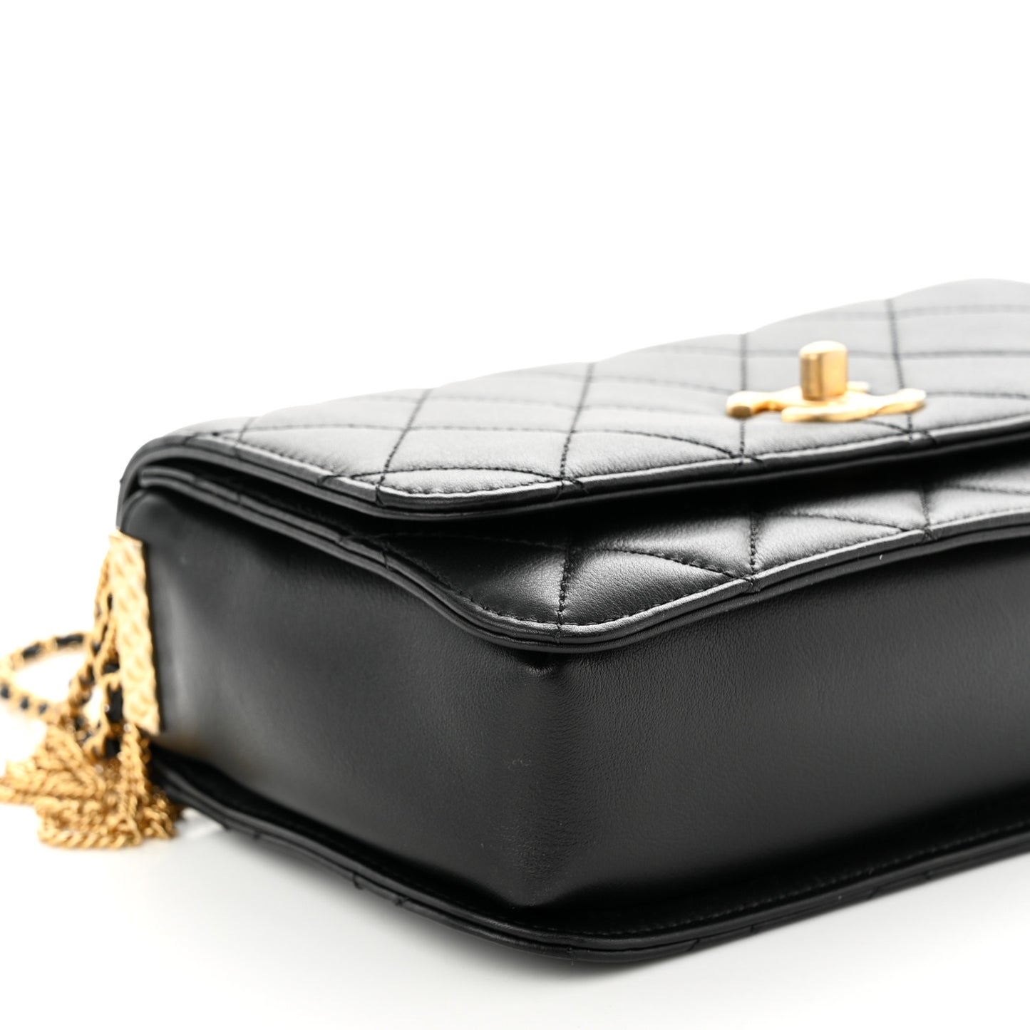 Lambskin Quilted Multiple Chain Flap Black