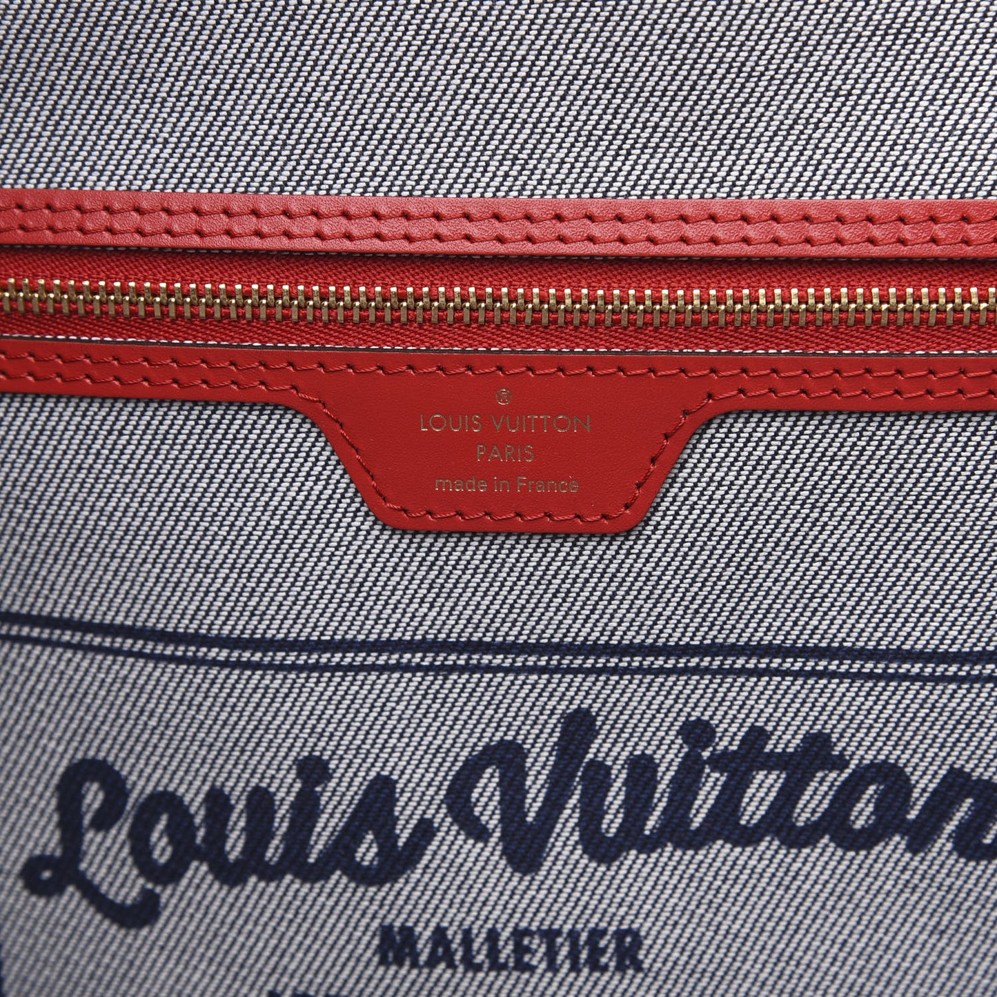 Denim Damier Monogram Patchwork Neverfull Blue Rouge