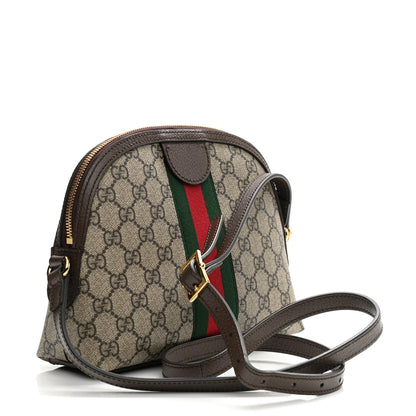 Gucci GG Supreme Monogram Textured Dollar Calfskin Web Small Ophidia Dome Shoulder Bag Beige Ebony New Acero 3 of 8
