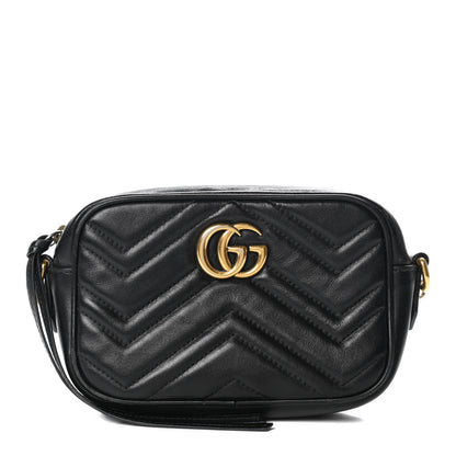 Gucci Calfskin Matelasse Mini GG Marmont Chain Shoulder Bag Black 1 of 11